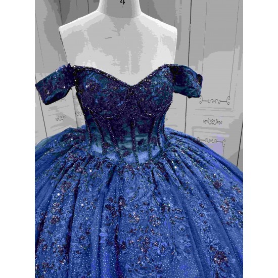 Mumuleo Navy Blue Sweetheart Floor-Length Ball Gown Quinceanera Dress with Cape Royal Train 2026