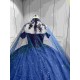 Mumuleo Navy Blue Sweetheart Floor-Length Ball Gown Quinceanera Dress with Cape Royal Train 2026