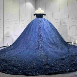 Mumuleo Navy Blue Sweetheart Floor-Length Ball Gown Quinceanera Dress with Cape Royal Train 2026