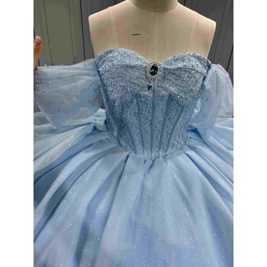 Mumuleo Wholesale Quinceanera Dress with Sleeves Sky Blue Quinceanera Dress for Teenagers Vestidos Para Nena De 8 Anos