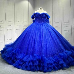 Mumuleo Royal Blue Quinceanera Dress 2026 Ball Gown Floor-Length Lace Sweetheart Neckline Chapel Train
