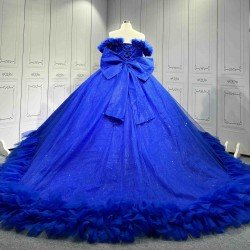 Mumuleo Royal Blue Quinceanera Dress 2026 Ball Gown Floor-Length Lace Sweetheart Neckline Chapel Train