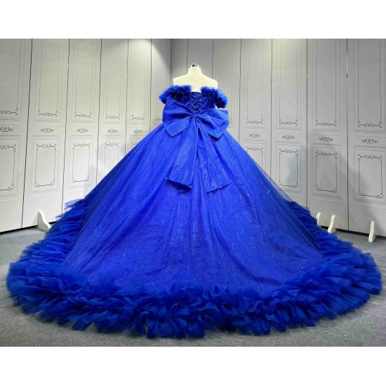 Mumuleo Royal Blue Quinceanera Dress 2026 Ball Gown Floor-Length Lace Sweetheart Neckline Chapel Train