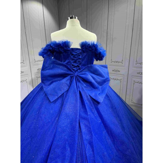 Mumuleo Royal Blue Quinceanera Dress 2026 Ball Gown Floor-Length Lace Sweetheart Neckline Chapel Train