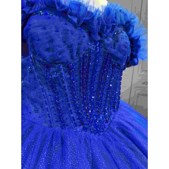 Mumuleo Royal Blue Quinceanera Dress 2026 Ball Gown Floor-Length Lace Sweetheart Neckline Chapel Train