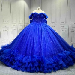 Mumuleo Royal Blue Quinceanera Dress 2026 Ball Gown Floor-Length Lace Sweetheart Neckline Chapel Train