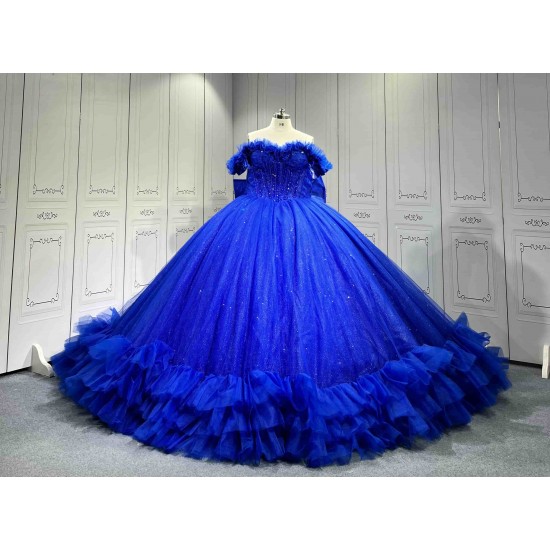 Mumuleo Royal Blue Quinceanera Dress 2026 Ball Gown Floor-Length Lace Sweetheart Neckline Chapel Train