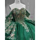 Mumuleo Emerald Green Ball Gown Floor-Length Modern Chapel Train Lace Satin Print Knitted Quinceanera for Teenagers Party 2026