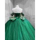 Mumuleo Emerald Green Ball Gown Floor-Length Modern Chapel Train Lace Satin Print Knitted Quinceanera for Teenagers Party 2026