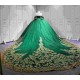 Mumuleo Emerald Green Ball Gown Floor-Length Modern Chapel Train Lace Satin Print Knitted Quinceanera for Teenagers Party 2026