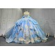 Mumuleo Sky Blue Quinceanera Dresses 2026 Floor-Length Ball Gown Sweep Train Luxury Satin Lace Natural Waistline