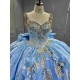 Mumuleo Sky Blue Quinceanera Dresses 2026 Floor-Length Ball Gown Sweep Train Luxury Satin Lace Natural Waistline