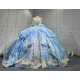 Mumuleo Sky Blue Quinceanera Dresses 2026 Floor-Length Ball Gown Sweep Train Luxury Satin Lace Natural Waistline