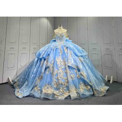 Mumuleo Sky Blue Quinceanera Dresses 2026 Floor-Length Ball Gown Sweep Train Luxury Satin Lace Natural Waistline