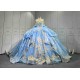 Mumuleo Sky Blue Quinceanera Dresses 2026 Floor-Length Ball Gown Sweep Train Luxury Satin Lace Natural Waistline