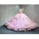 Mumuleo Princess Pink Quinceanera Dress 2026 Floor-Length Ball Gown Sweetheart Neckline Shoulder Lace Printed Chapel Train 100%