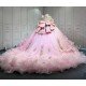 Mumuleo Princess Pink Quinceanera Dress 2026 Floor-Length Ball Gown Sweetheart Neckline Shoulder Lace Printed Chapel Train 100%