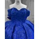 Mumuleo Royal Blue Modern Ball Gown Floor-Length Quinceanera Dress with Satin Lace Chapel Train for Teenagers 2026