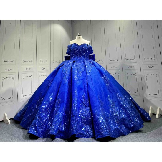Mumuleo Royal Blue Modern Ball Gown Floor-Length Quinceanera Dress with Satin Lace Chapel Train for Teenagers 2026