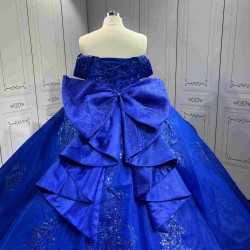 Mumuleo Royal Blue Modern Ball Gown Floor-Length Quinceanera Dress with Satin Lace Chapel Train for Teenagers 2026