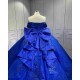 Mumuleo Royal Blue Modern Ball Gown Floor-Length Quinceanera Dress with Satin Lace Chapel Train for Teenagers 2026
