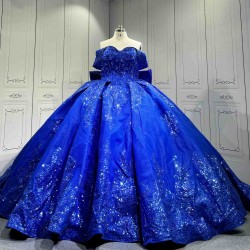 Mumuleo Royal Blue Modern Ball Gown Floor-Length Quinceanera Dress with Satin Lace Chapel Train for Teenagers 2026