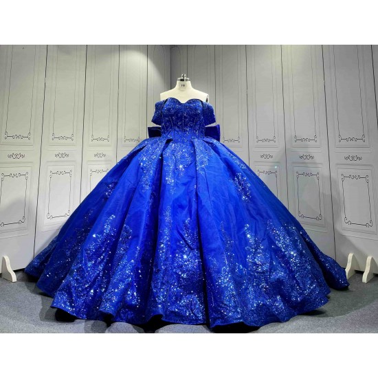 Mumuleo Royal Blue Modern Ball Gown Floor-Length Quinceanera Dress with Satin Lace Chapel Train for Teenagers 2026