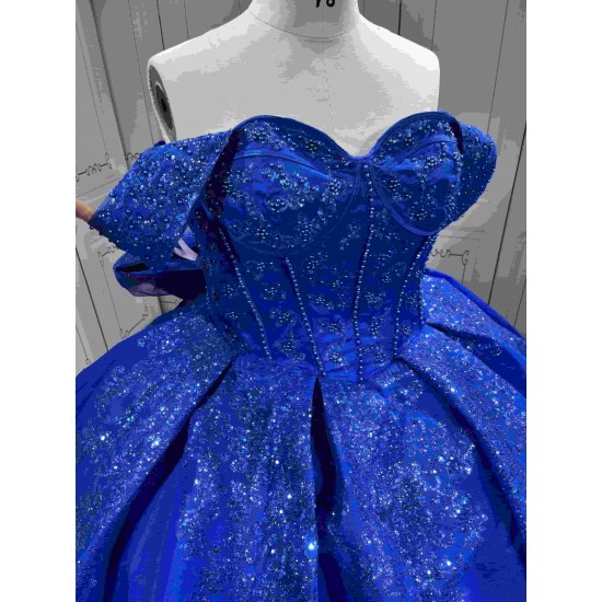 Mumuleo Royal Blue Modern Ball Gown Floor-Length Quinceanera Dress with Satin Lace Chapel Train for Teenagers 2026