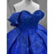 Mumuleo Royal Blue Modern Ball Gown Floor-Length Quinceanera Dress with Satin Lace Chapel Train for Teenagers 2026