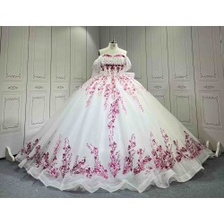 Mumuleo White Modern Ball Gown Floor-Length Quinceanera Dress Chapel Lace Satin Print Natural Waist for Teenagers Party 2026
