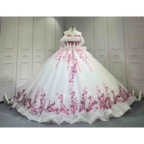 Mumuleo White Modern Ball Gown Floor-Length Quinceanera Dress Chapel Lace Satin Print Natural Waist for Teenagers Party 2026