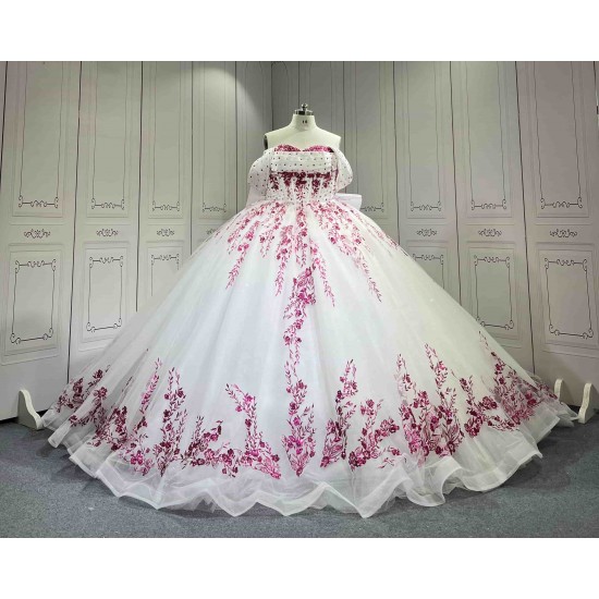 Mumuleo White Modern Ball Gown Floor-Length Quinceanera Dress Chapel Lace Satin Print Natural Waist for Teenagers Party 2026