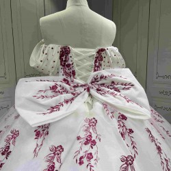 Mumuleo White Modern Ball Gown Floor-Length Quinceanera Dress Chapel Lace Satin Print Natural Waist for Teenagers Party 2026