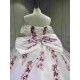 Mumuleo White Modern Ball Gown Floor-Length Quinceanera Dress Chapel Lace Satin Print Natural Waist for Teenagers Party 2026