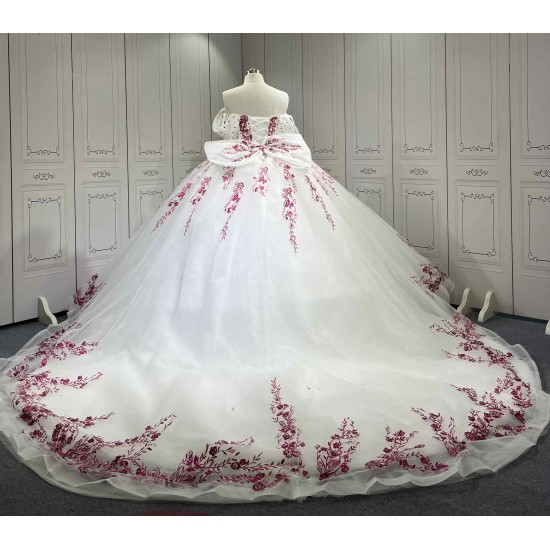 Mumuleo White Modern Ball Gown Floor-Length Quinceanera Dress Chapel Lace Satin Print Natural Waist for Teenagers Party 2026