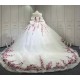 Mumuleo White Modern Ball Gown Floor-Length Quinceanera Dress Chapel Lace Satin Print Natural Waist for Teenagers Party 2026