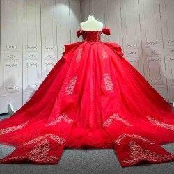Mumuleo Red Modern Ball Gown Floor-Length Quinceanera Dress with Candy Color and Chapel Train