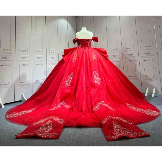 Mumuleo Red Modern Ball Gown Floor-Length Quinceanera Dress with Candy Color and Chapel Train