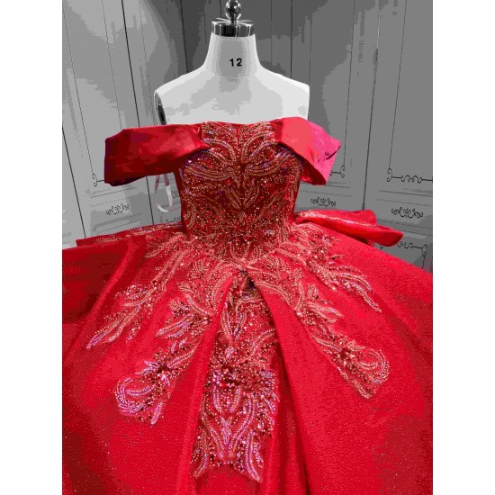 Mumuleo Red Modern Ball Gown Floor-Length Quinceanera Dress with Candy Color and Chapel Train