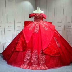 Mumuleo Red Modern Ball Gown Floor-Length Quinceanera Dress with Candy Color and Chapel Train