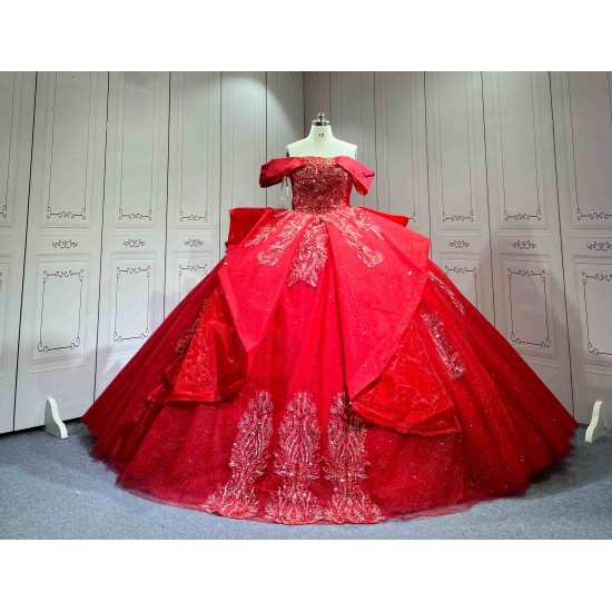 Mumuleo Red Modern Ball Gown Floor-Length Quinceanera Dress with Candy Color and Chapel Train
