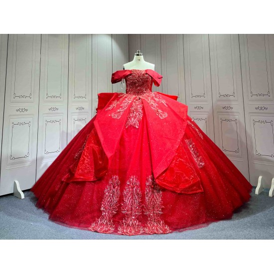 Mumuleo Red Modern Ball Gown Floor-Length Quinceanera Dress with Candy Color and Chapel Train