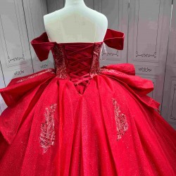 Mumuleo Red Modern Ball Gown Floor-Length Quinceanera Dress with Candy Color and Chapel Train