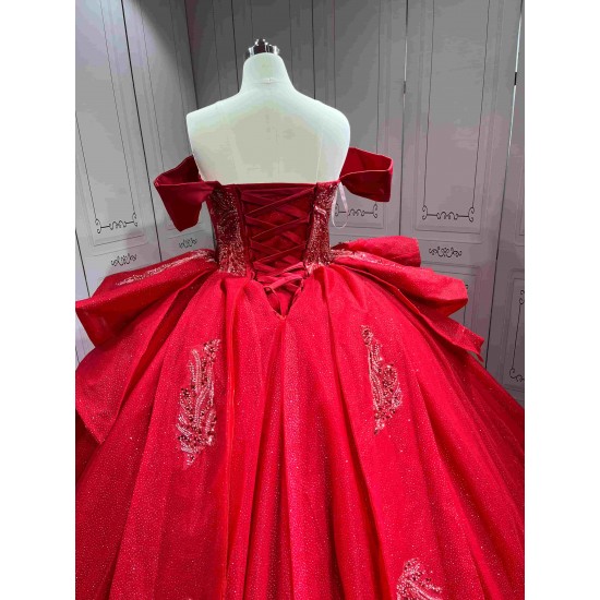 Mumuleo Red Modern Ball Gown Floor-Length Quinceanera Dress with Candy Color and Chapel Train