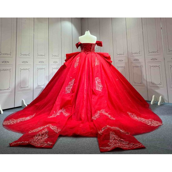 Mumuleo Red Modern Ball Gown Floor-Length Quinceanera Dress with Candy Color and Chapel Train