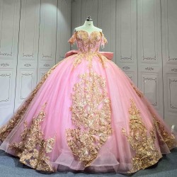 Mumuleo Candy Color Ball Gown Quinceanera Dress Sweetheart Neckline Off-Shoulder Chapel Train Floor-Length Lace Party Wedding