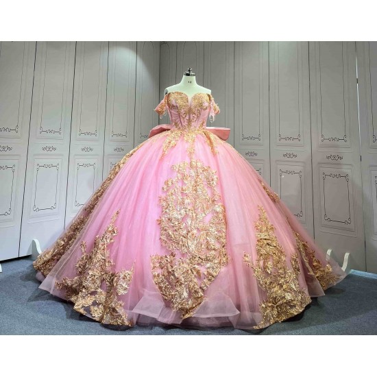 Mumuleo Candy Color Ball Gown Quinceanera Dress Sweetheart Neckline Off-Shoulder Chapel Train Floor-Length Lace Party Wedding