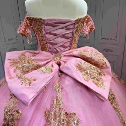 Mumuleo Candy Color Ball Gown Quinceanera Dress Sweetheart Neckline Off-Shoulder Chapel Train Floor-Length Lace Party Wedding