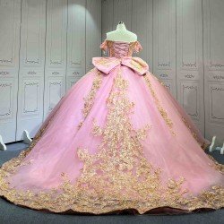 Mumuleo Candy Color Ball Gown Quinceanera Dress Sweetheart Neckline Off-Shoulder Chapel Train Floor-Length Lace Party Wedding