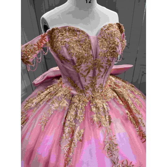 Mumuleo Candy Color Ball Gown Quinceanera Dress Sweetheart Neckline Off-Shoulder Chapel Train Floor-Length Lace Party Wedding